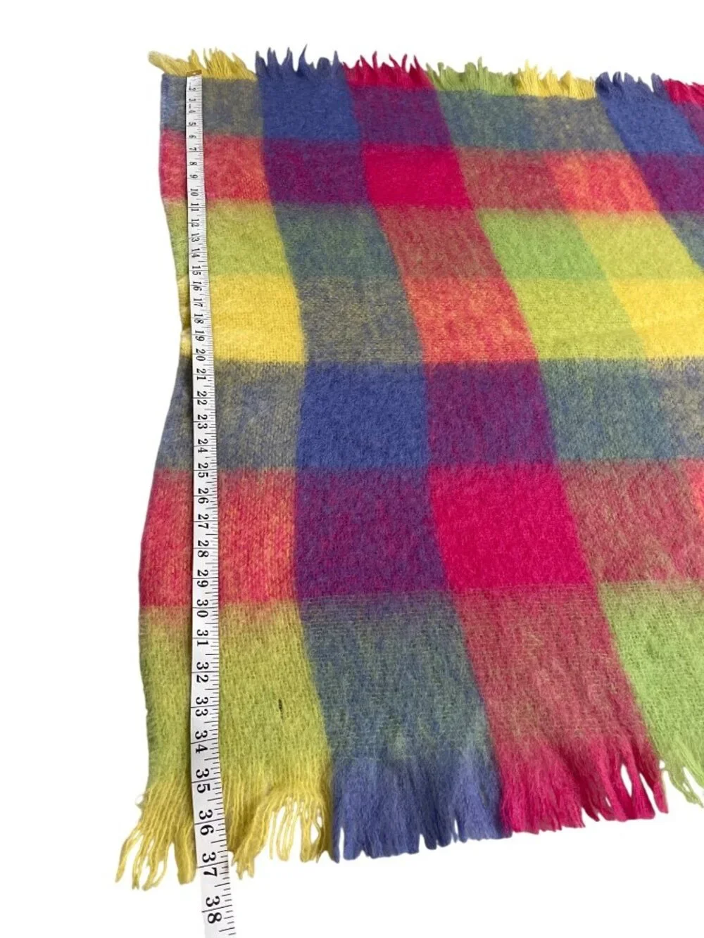 Foxford Throw Blanket Wool Mohair Plaid Colorful Fringe Made In Ireland 57x37